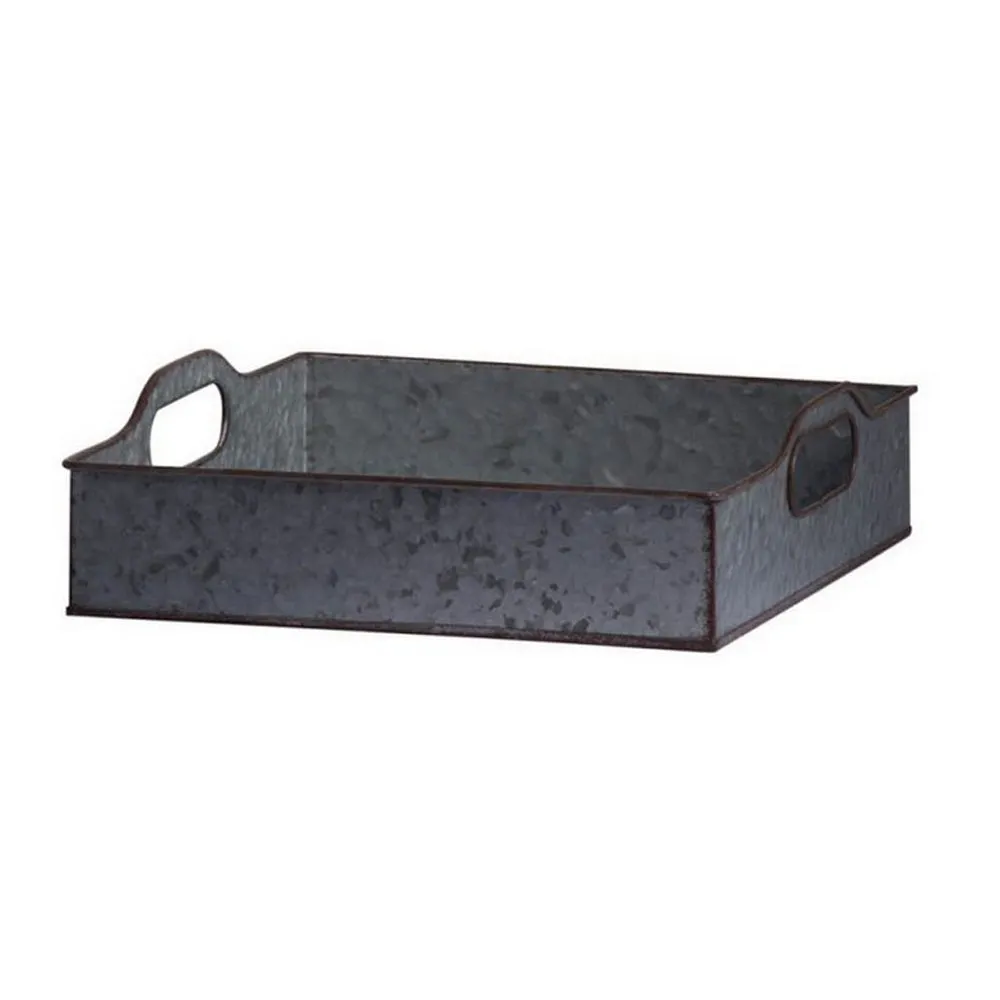 12, 12, 20 Inch Set of 3 Nesting Trays, Rectangular, Galvanized Gray Iron By Casagear Home