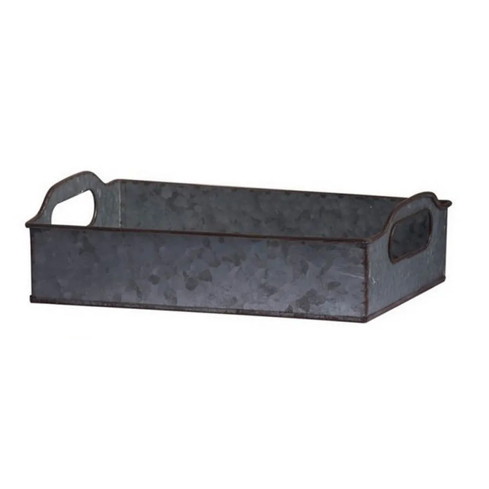 12, 12, 20 Inch Set of 3 Nesting Trays, Rectangular, Galvanized Gray Iron By Casagear Home