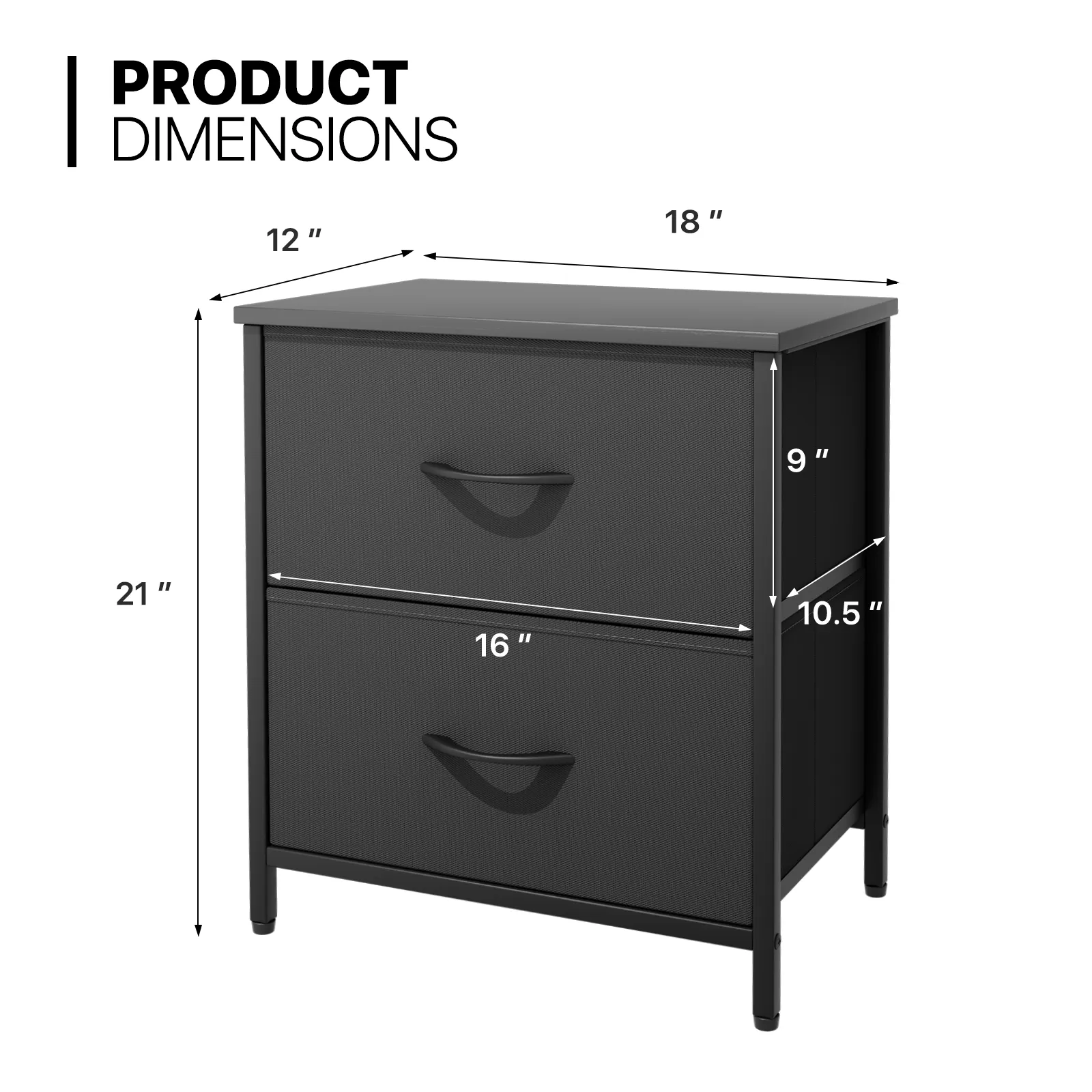 21" Nightstand Fabric Drawer Metal Frame, 2-Drawer