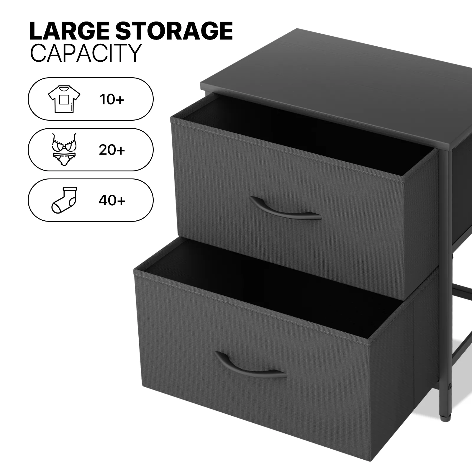 21" Nightstand Fabric Drawer Metal Frame, 2-Drawer