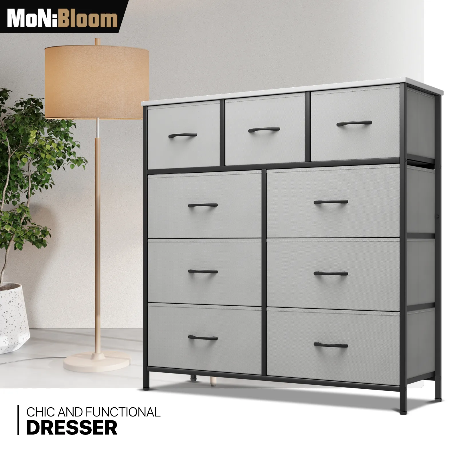 40" Dresser Model Fabric Drawer Metal Frame, 9-Drawer