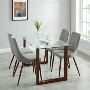 5 Piece Glass Square Dining Set Franco Walnut