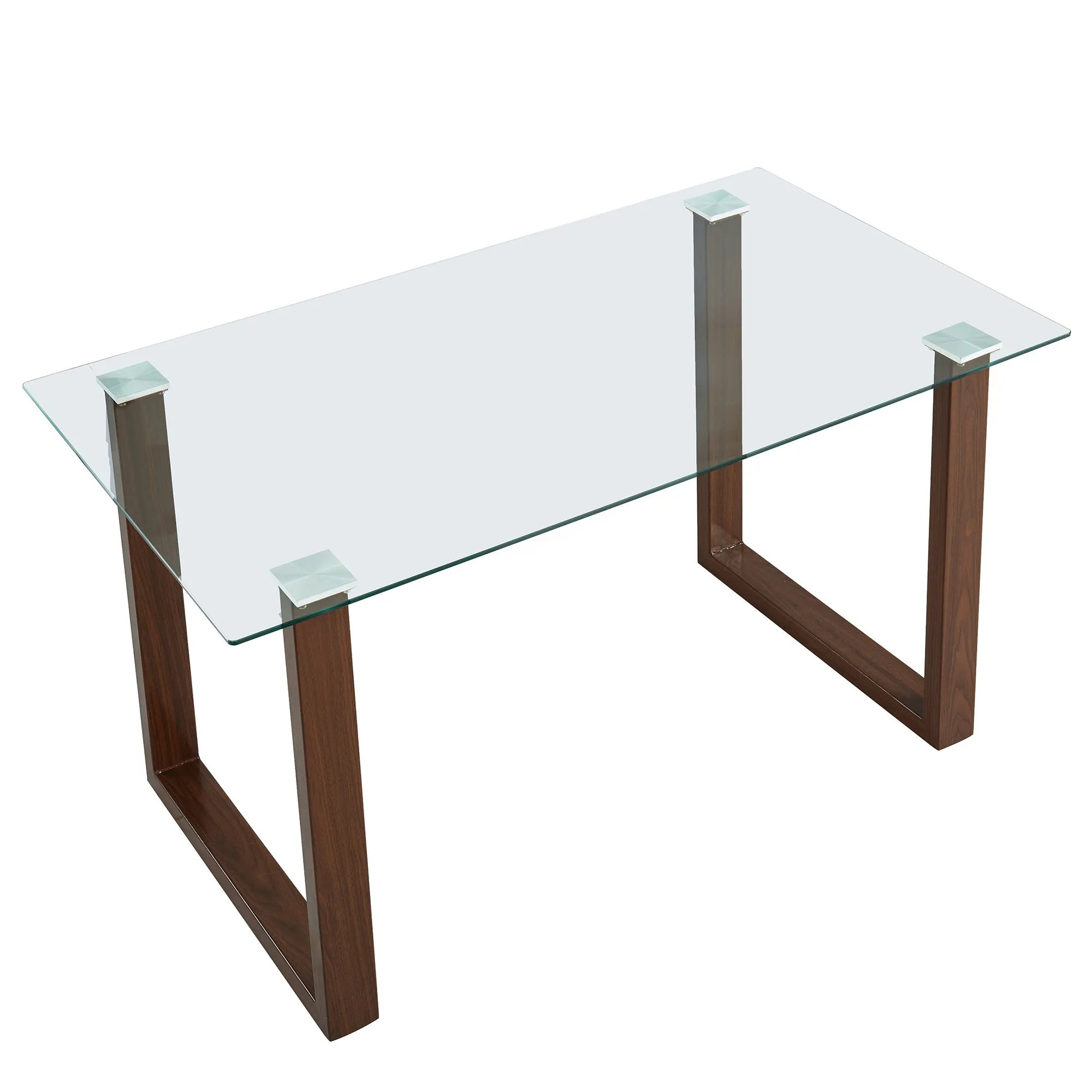 5 Piece Glass Square Dining Set Franco Walnut