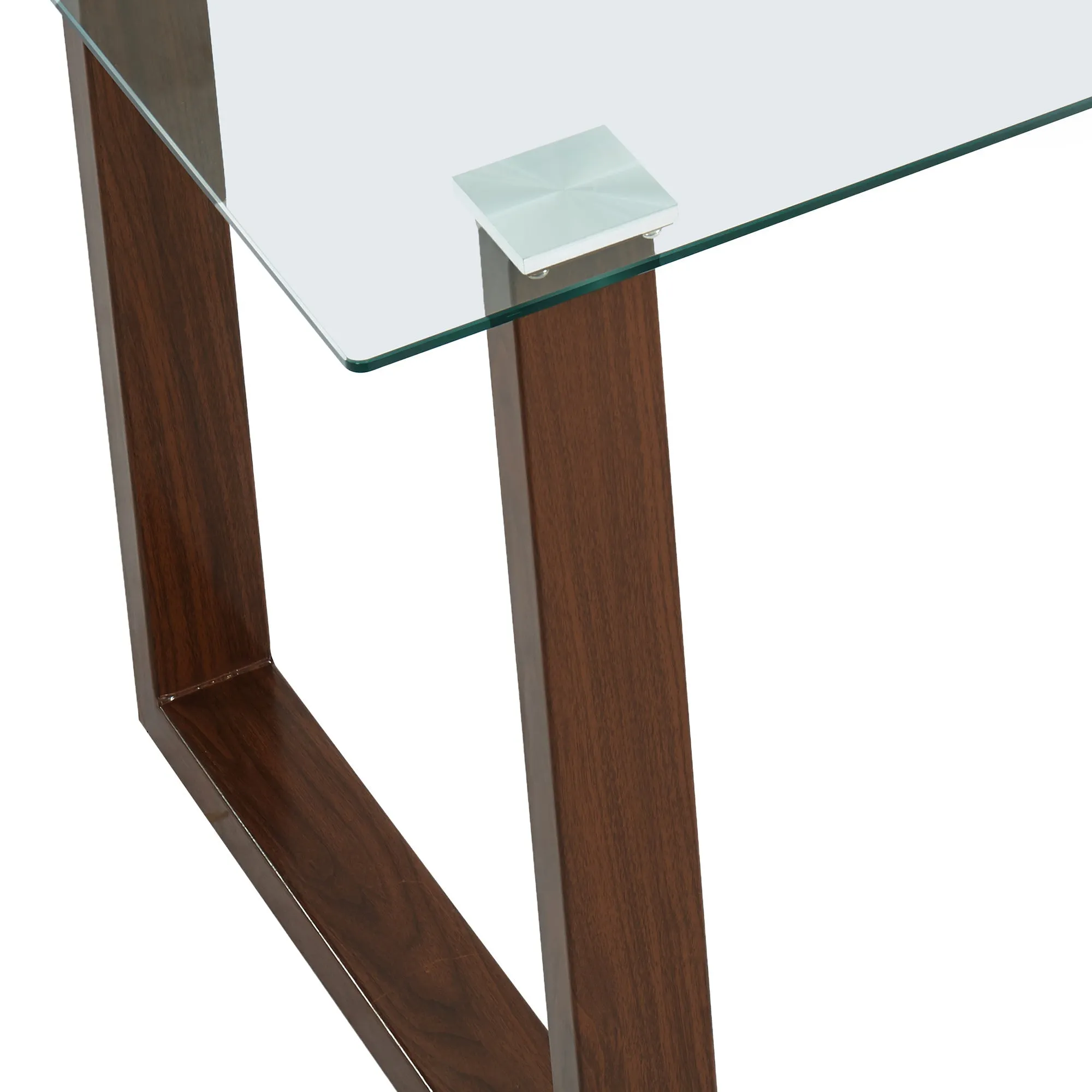 5 Piece Glass Square Dining Set Franco Walnut