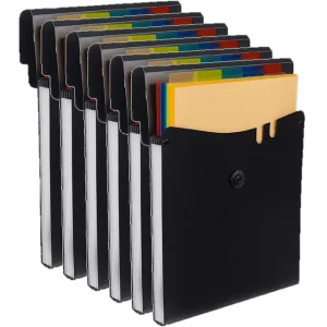 6 Pack Marbig Vertical Expanding File With Elastic Closure PP 5 Pockets A4 Black