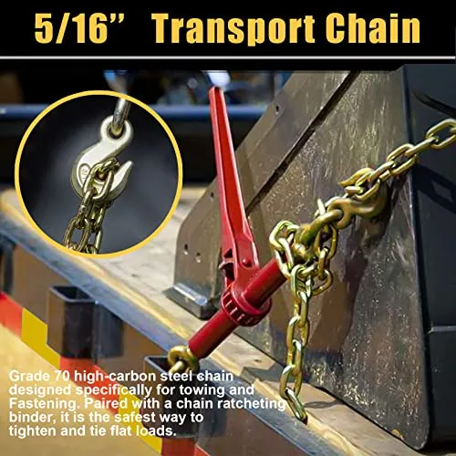 AYMMIC Transport Binder Chain,Tow Chain with 5/16'' x16',Grade 70,with Clevis Grab Hooks,4,700 lbs Working Load Limit,Tow Chain Tie Downs for Flatbed Trailers or Truck (2Pack)