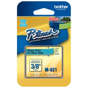 Brother 3/8" Black on Metallic Blue Tape - M521