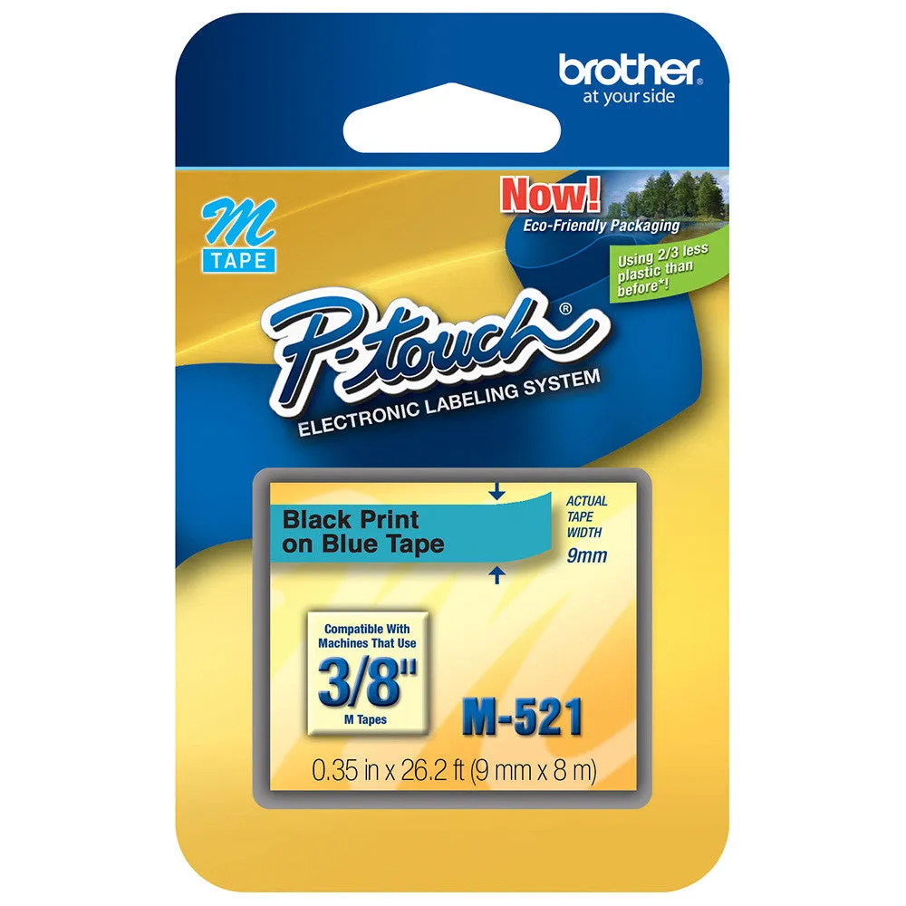 Brother 3/8" Black on Metallic Blue Tape - M521