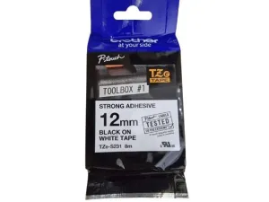 Brother P-touch 12mm TZ-S231 Strong Adhesive Tape, Black on White