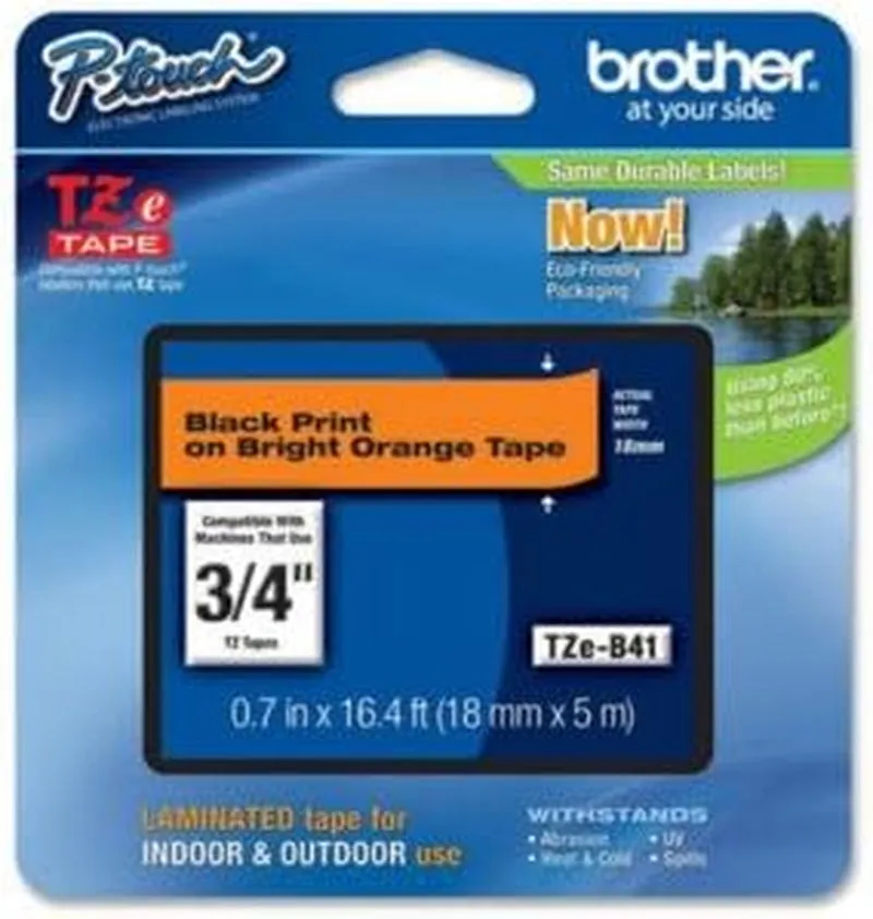 Brother Part# Tze-B41 Label Tape (OEM) 3/4" Black on Fluorescent Orange
