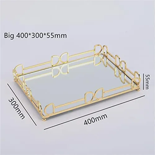 CALANDIS Rectangle Mirror Tray Vanity Serving Tray for Home Bathroom Bedroom L Golden