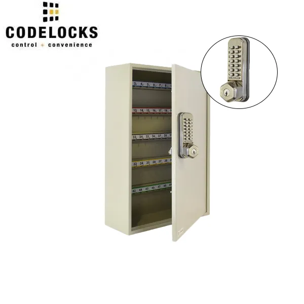 CodeLocks - Key Secure Hook Padlock Cabinet w/ CL255 - Brushed Steel - Mechanical Lock - Tubular Mortise Latch - Optional Storage