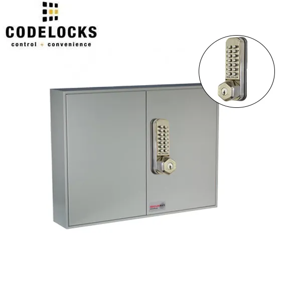 CodeLocks - Key Secure Hook Padlock Cabinet w/ CL255 - Brushed Steel - Mechanical Lock - Tubular Mortise Latch - Optional Storage