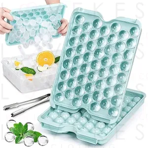Combler Ice Cube Tray with Lid and Bin, Small Round Ice Cube Trays for Freezer 2 Pack, Upgraded 53X2 Pcs Thin Ice Tray Easy Release, Small Ice Maker, Mini Sphere Ice Mold for Chilling Drinks, Blue