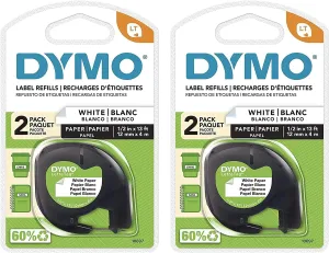 DYMO 10697 Self-Adhesive White Paper Labeling Tape for Letratag (LT) Label Makers; 3 Blister Packs (6 Refills); Each with Two 1/2" Wide X 13Ft Long (12Mm X 4M) Refill Rolls
