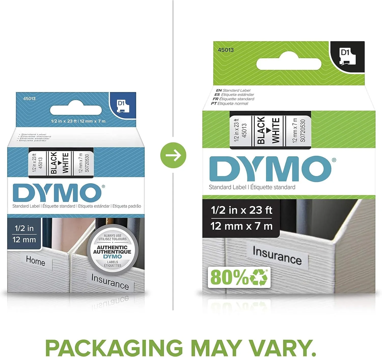 DYMO D1 Labels, 1/2-Inch X 23-Foot Roll, Black Print on White, Self-Adhesive, for Labelmanager Label Makers