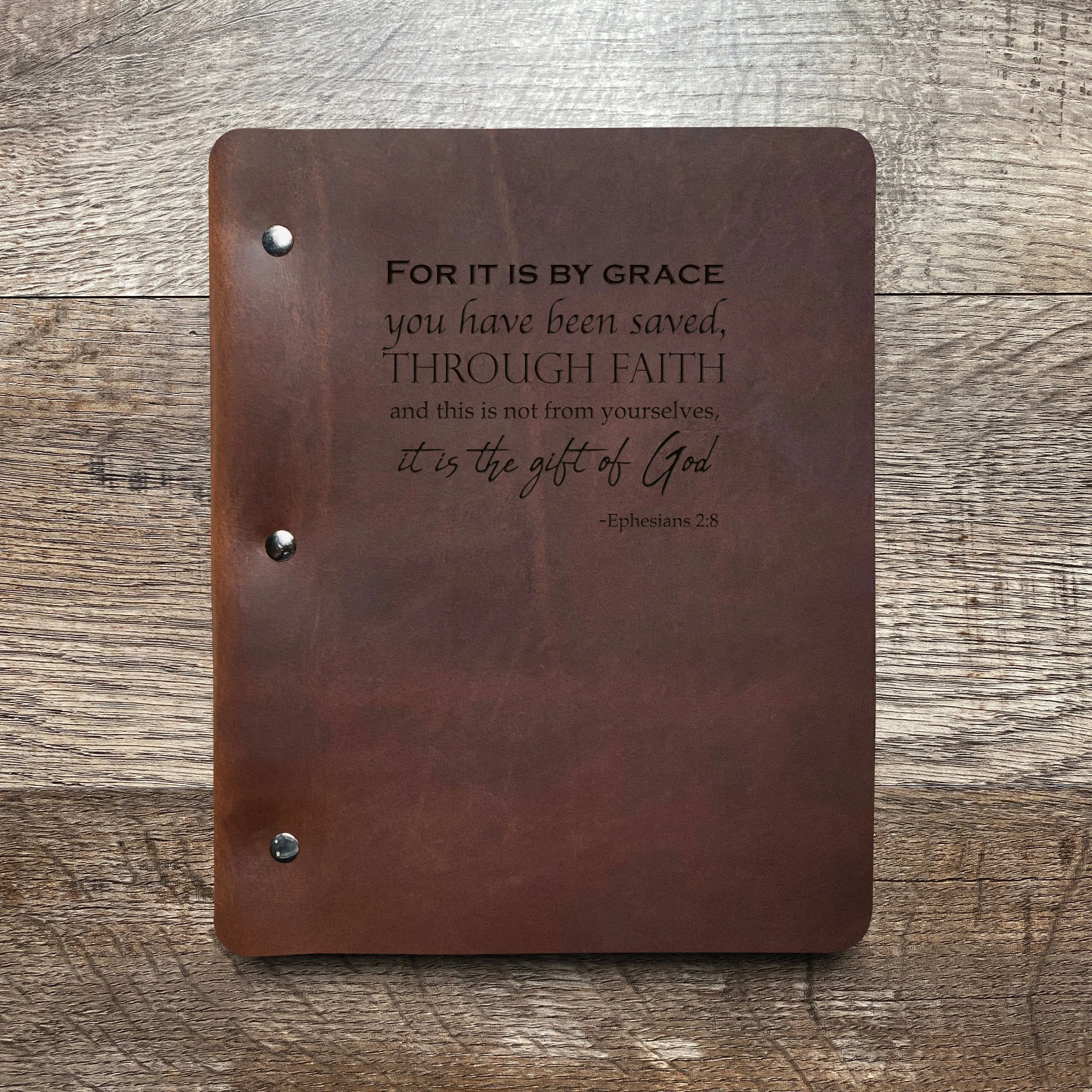 Ephesians 2:8 - Pre-Engraved - Refillable Leather Binders