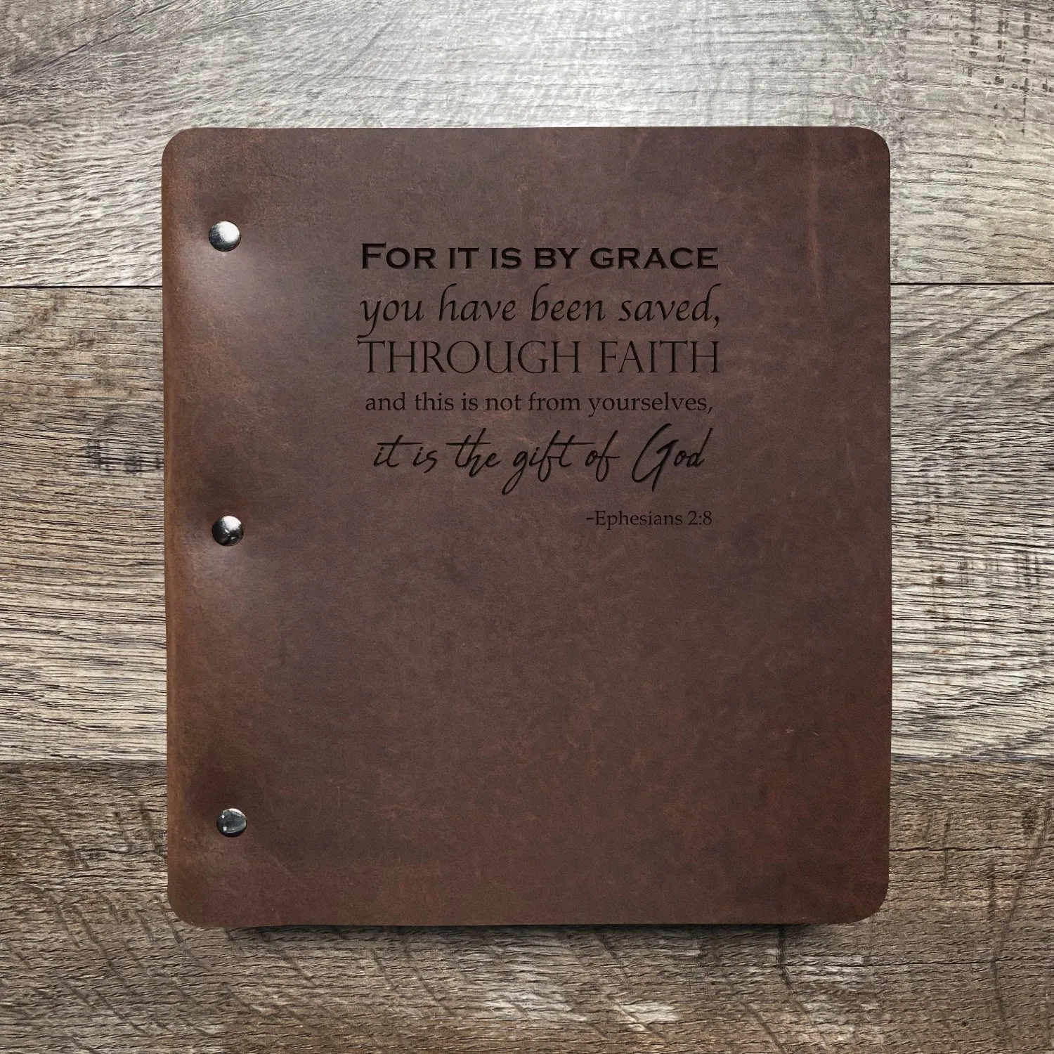 Ephesians 2:8 - Pre-Engraved - Refillable Leather Binders