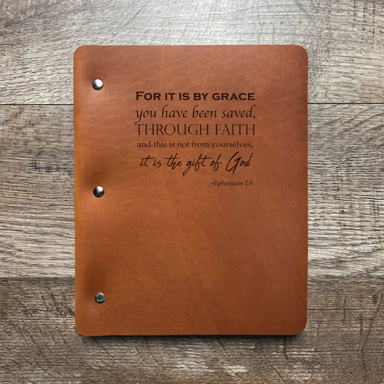 Ephesians 2:8 - Pre-Engraved - Refillable Leather Binders