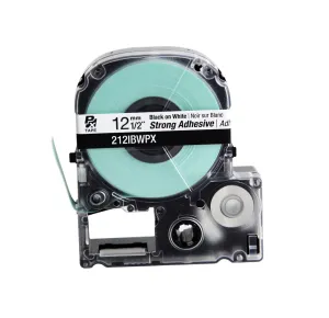Epson 1/2" Black on White "Strong Adhesive" Tape - 212IBWPX