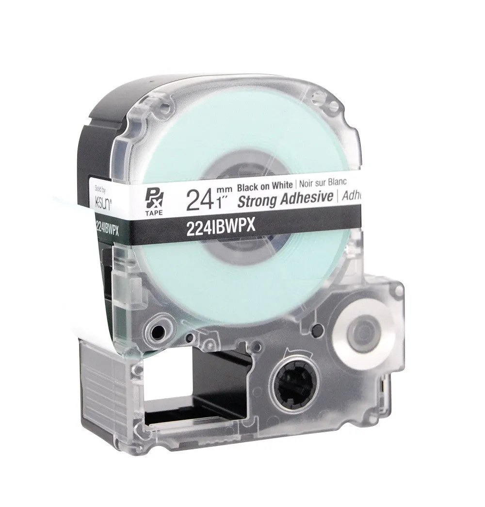 Epson 1" Black on White "Strong Adhesive" Tape - 224IBWPX