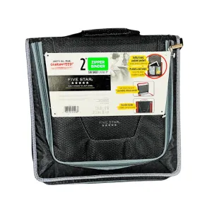 Five Star Zipper Binder 2" with 530 Sheets Capacity (Black, Grey)
