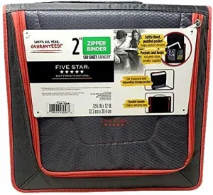Five Star Zipper Binder 2" with 530 Sheets Capacity(Red,Black)