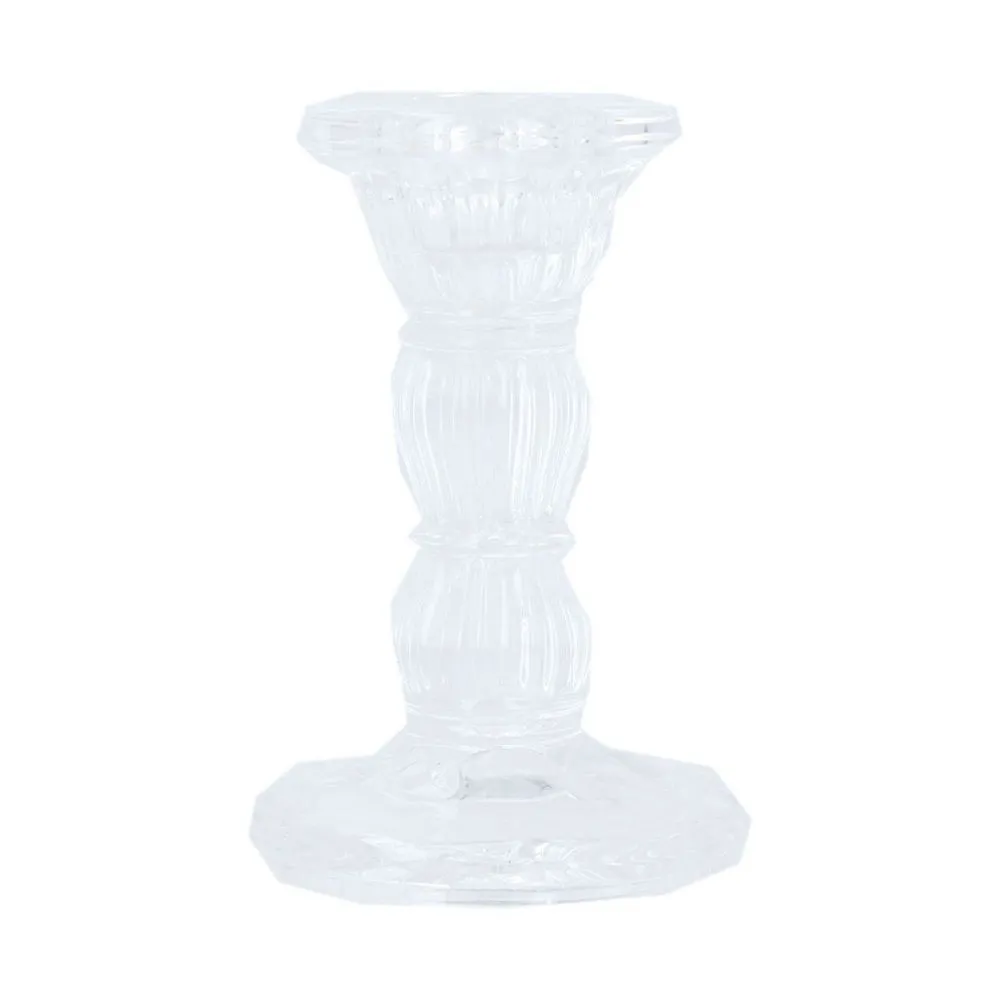 Gisela Graham 10cm Clear Moulded Glass Candlestick Holder