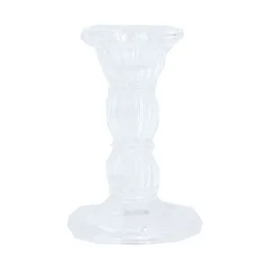 Gisela Graham 10cm Clear Moulded Glass Candlestick Holder
