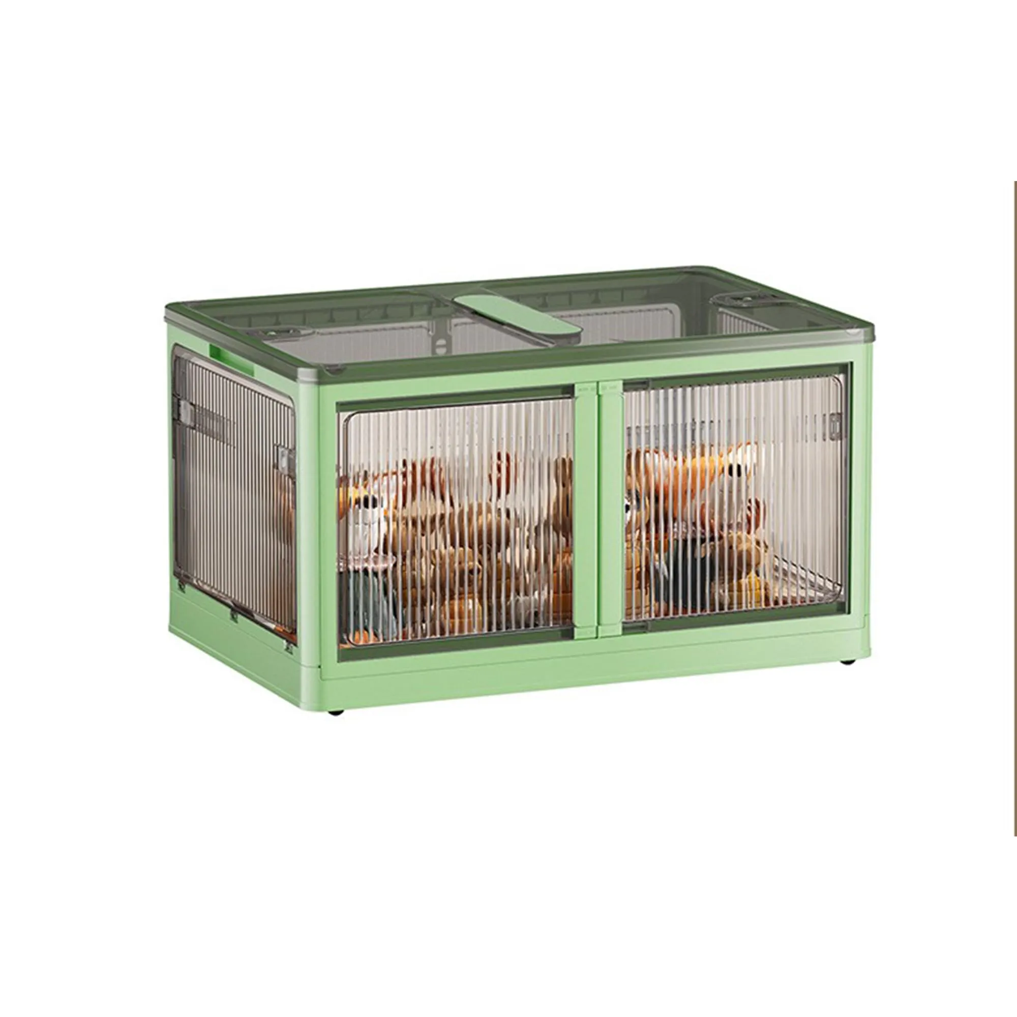 Kuber Industries Pack of 2 Stackable Storage Box With Double Door | Foldable Storage Box With Lid & Wheel | Collapsible Storage Bin for Closet Organizers & Storage | XM9003G | Green