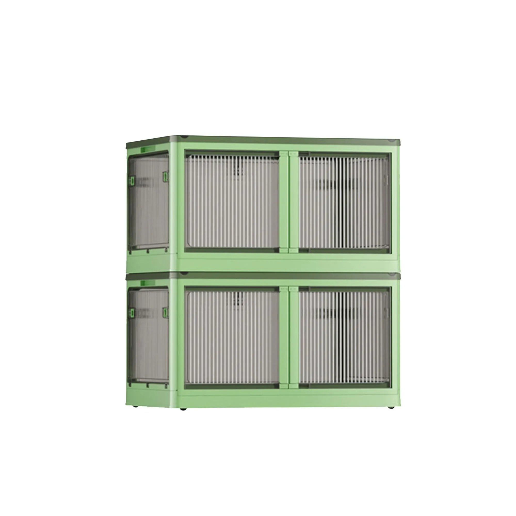 Kuber Industries Pack of 2 Stackable Storage Box With Double Door | Foldable Storage Box With Lid & Wheel | Collapsible Storage Bin for Closet Organizers & Storage | XM9003G | Green