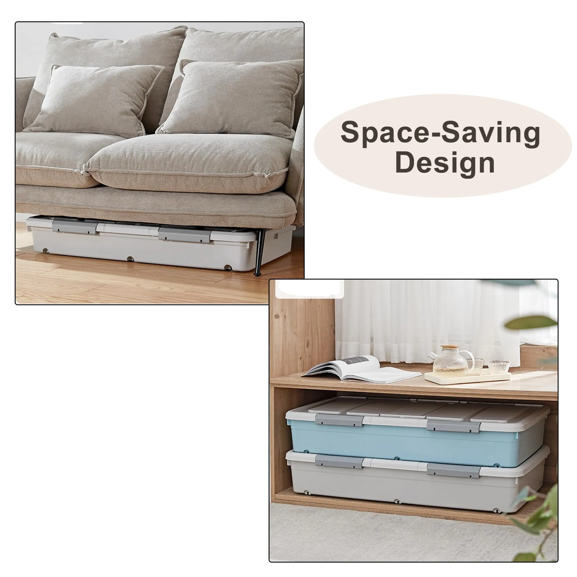 Kuber Industries Pack of 2 Underbed Storage Box | Storage Box with Double Open Lid and Wheels | Multipurpose Dustproof & Stackable Storage Box | YN156 | Gray & White
