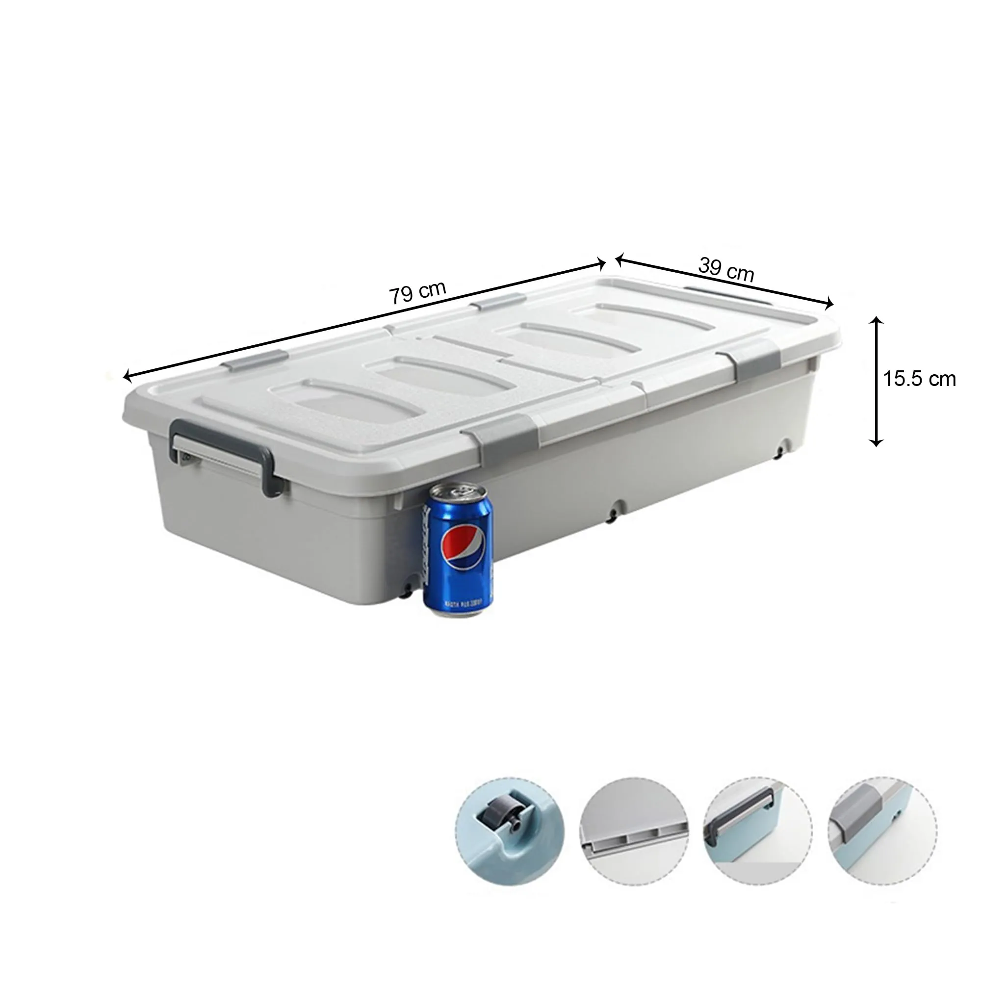 Kuber Industries Pack of 2 Underbed Storage Box | Storage Box with Double Open Lid and Wheels | Multipurpose Dustproof & Stackable Storage Box | YN156 | Gray & White
