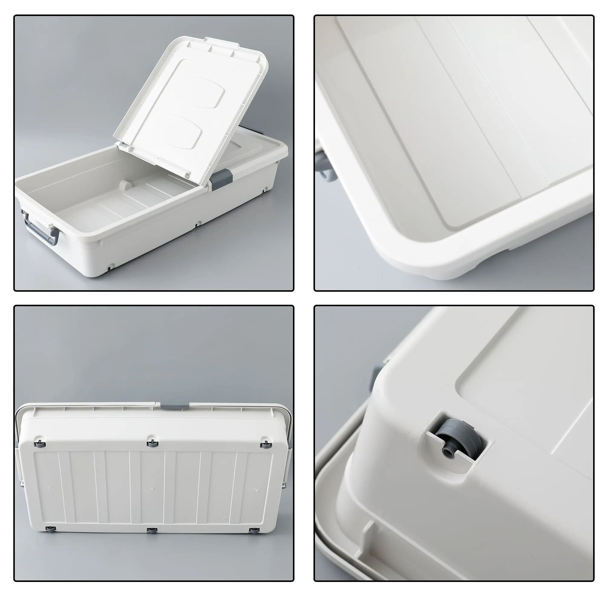 Kuber Industries Pack of 2 Underbed Storage Box | Storage Box with Double Open Lid and Wheels | Multipurpose Dustproof & Stackable Storage Box | YN156 | Gray & White