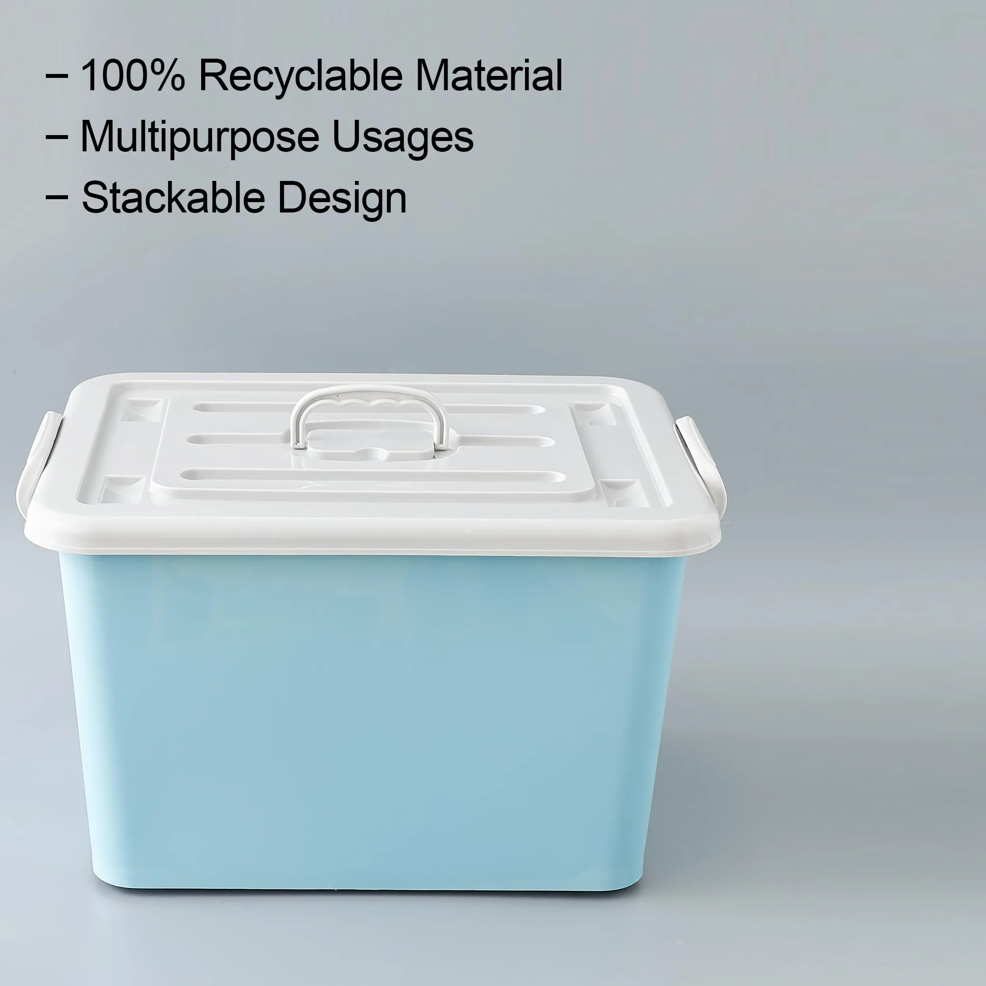 Kuber Industries Pack of 4 Rectangular Storage Box | Storage Box with Lid and Double Side Handles | Stackable Storage Box with Wheel | YN6258 | Blue