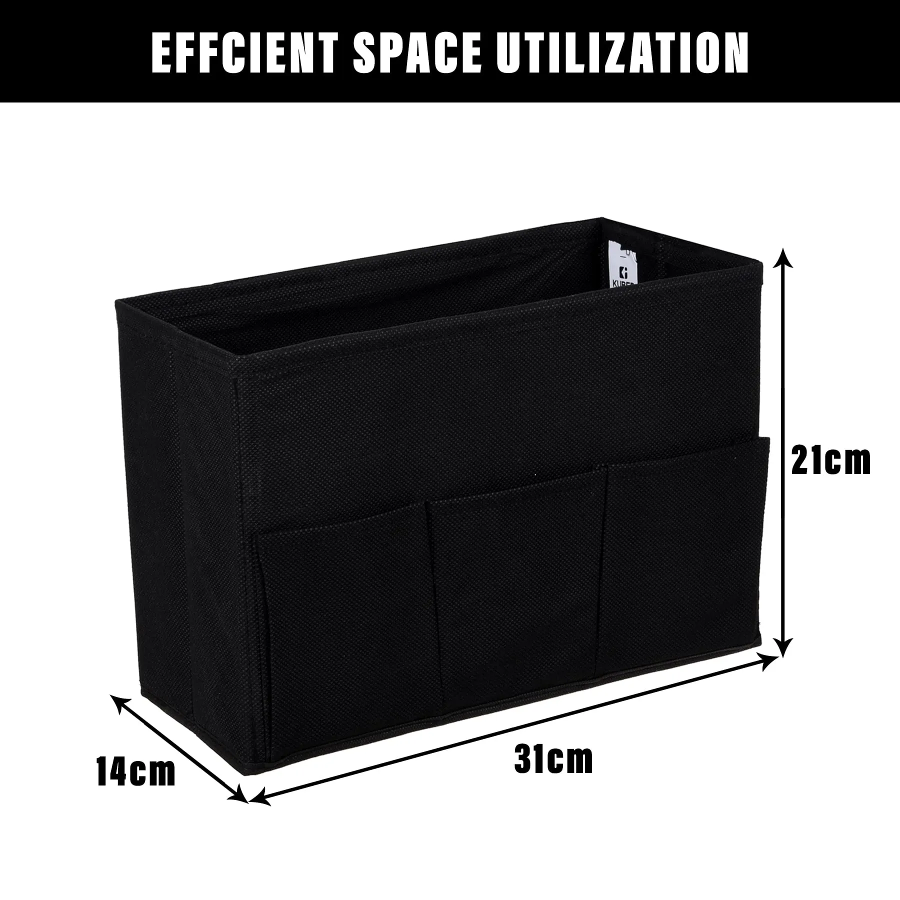 Kuber Industries Stationary Box | Non-Woven Files Organizer for Office | Desk Organizer | Stationary Organizer for Kids Room with 3 Compartment | Plain Storage Box | Small | Black