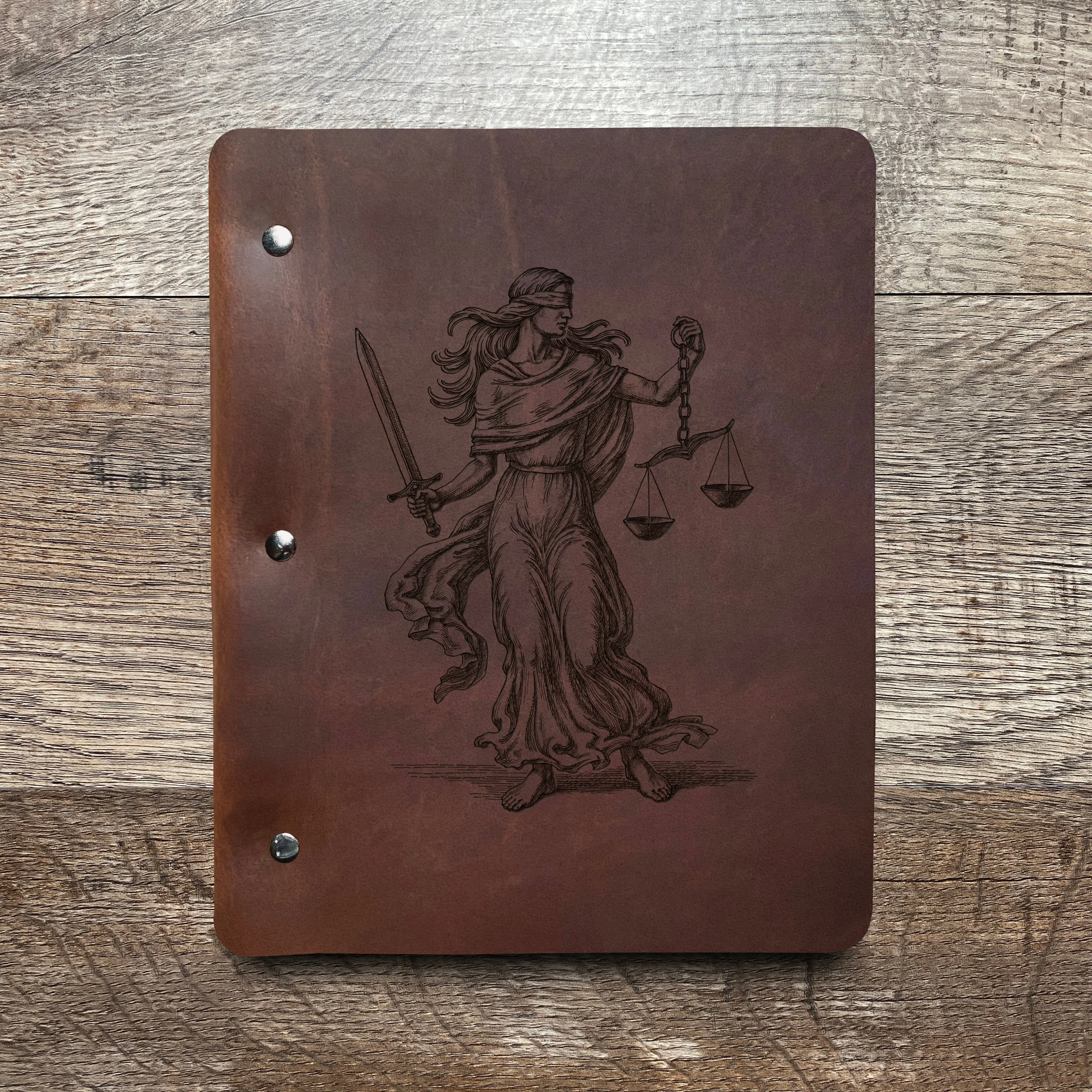Lady Justice - Pre-Engraved - Refillable Leather Binders