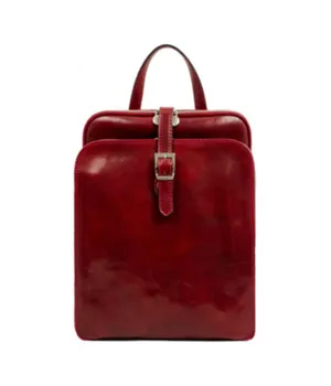 Leather Backpack - Red Convertible