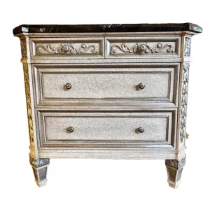 Marge Carson Dresser Cabinet, Four Drawer, Black Marble Top