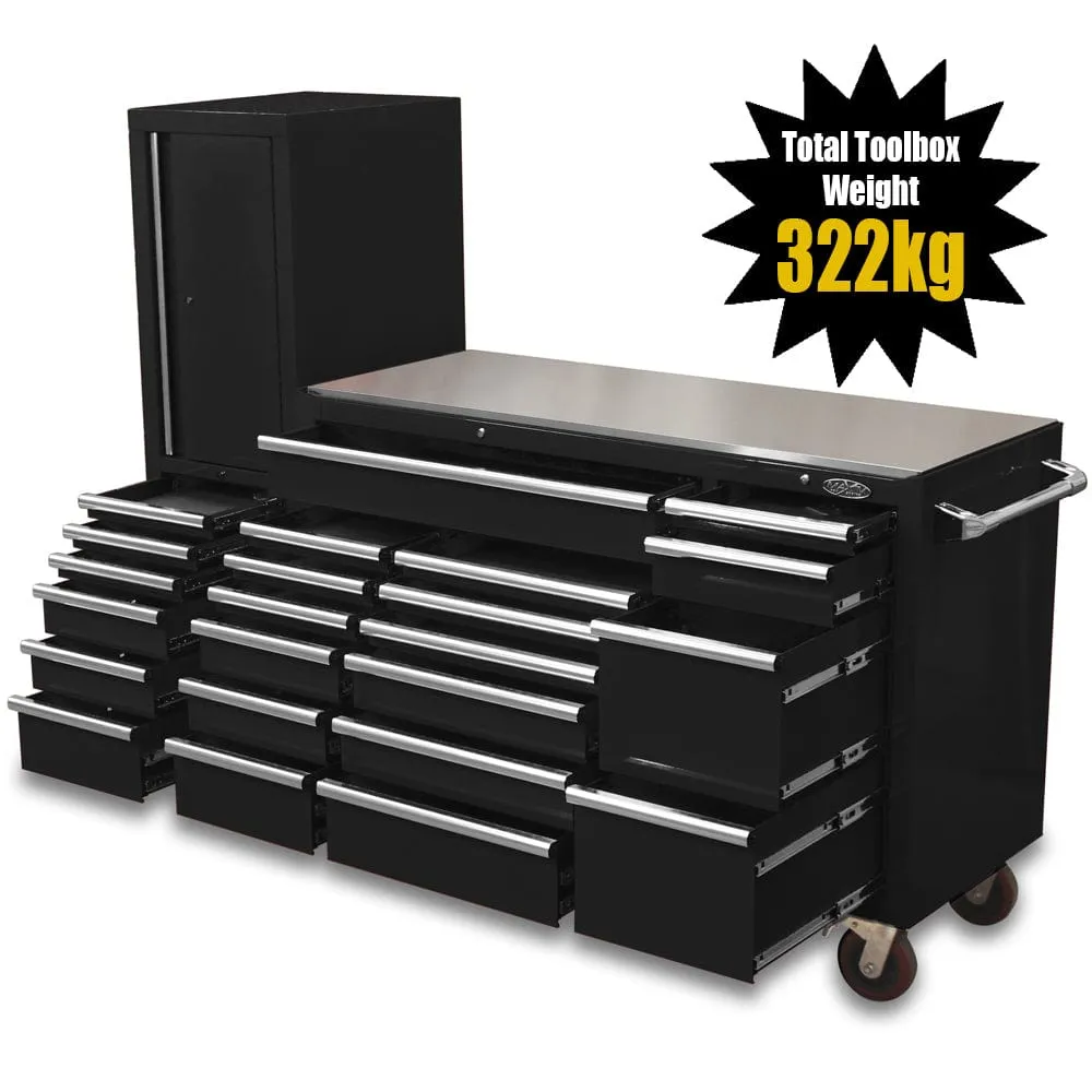 MAXIM 80” Black 23 Drawer Workstation Toolbox - Roll Cabinet & Locker Mechanics Tool Box Secure Lock