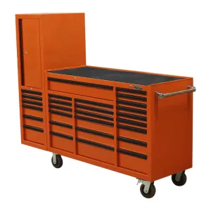 MAXIM 80” Orange 28 Drawer Workstation Toolbox - Roll Cabinet & Locker Toolbox Secure Lock