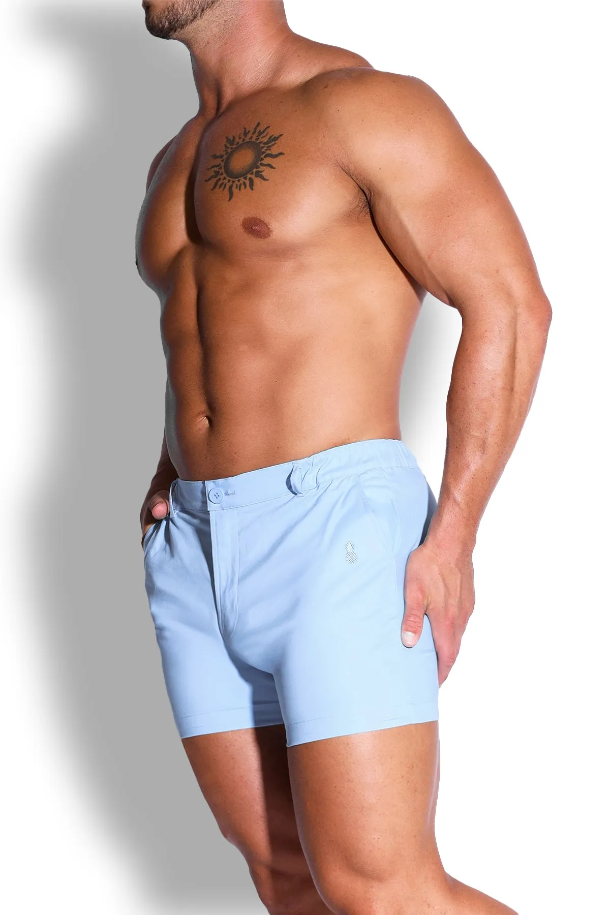 Muscle-fit Men's 4'' Stretchy Chino Shorts - Light Blue