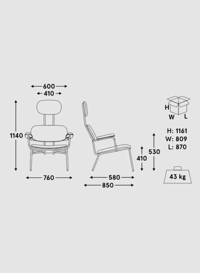 New School Modern High-Back Lounge Chair with Metal Frame (Customizable)