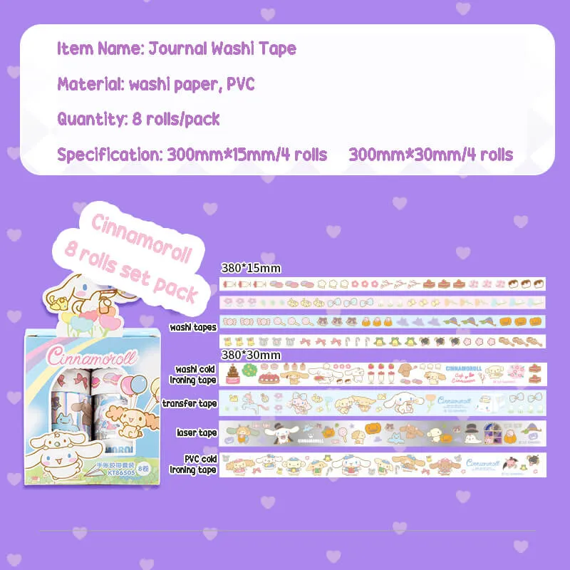 Sanrio Aesthetic 8 Rolls Pack Journal Washi Tapes