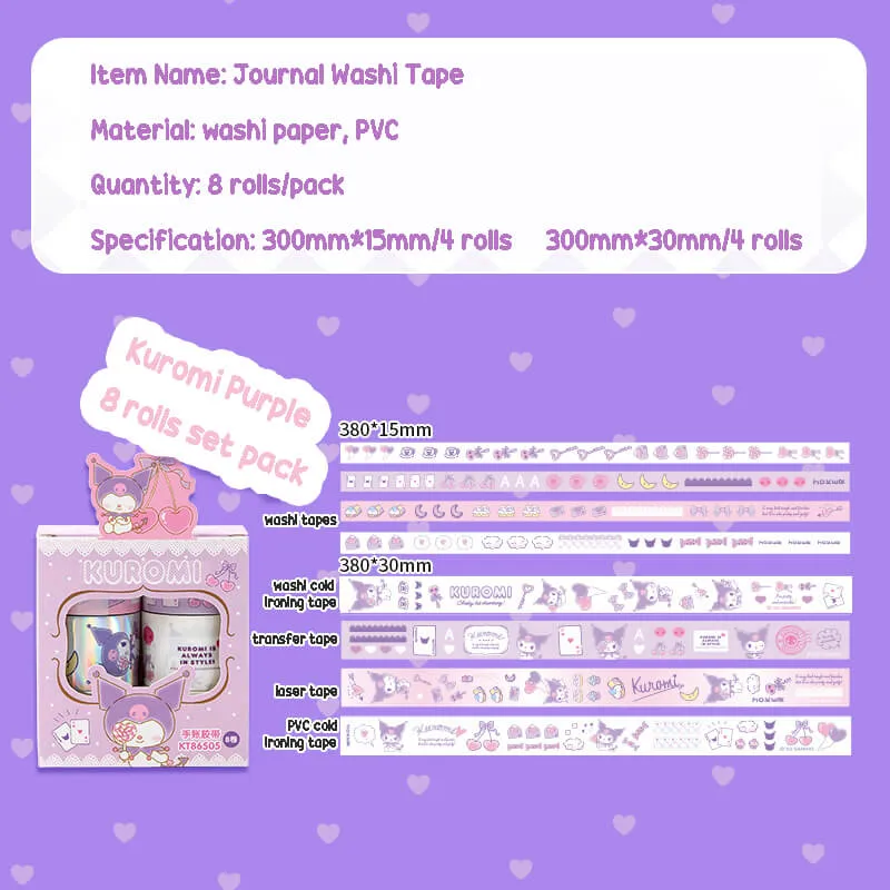 Sanrio Aesthetic 8 Rolls Pack Journal Washi Tapes