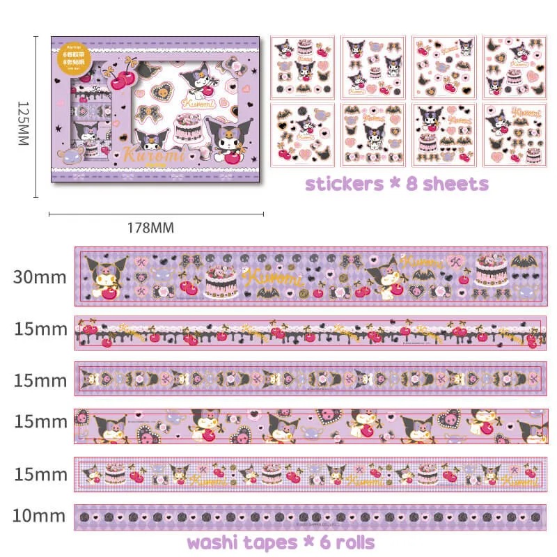 Sanrio Journal Gift Set 6 Rolls Washi Tapes & 8 Sheets Stickers