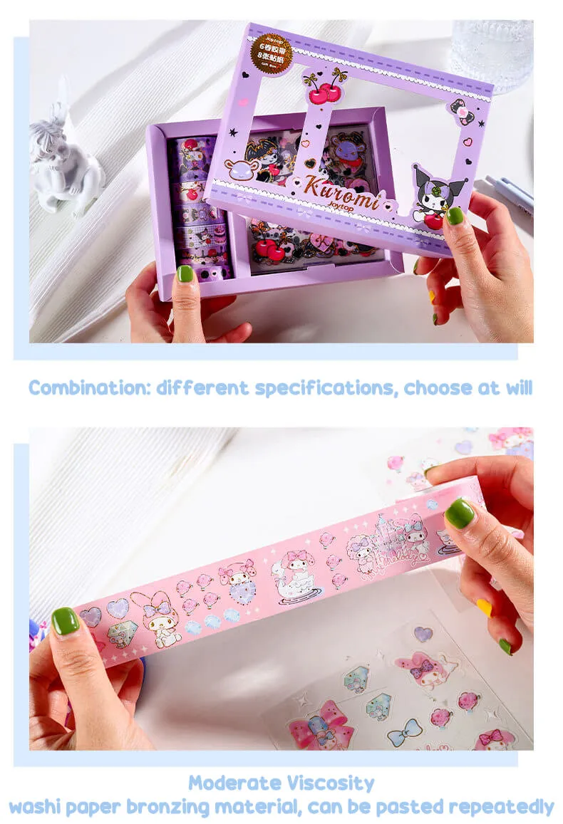 Sanrio Journal Gift Set 6 Rolls Washi Tapes & 8 Sheets Stickers
