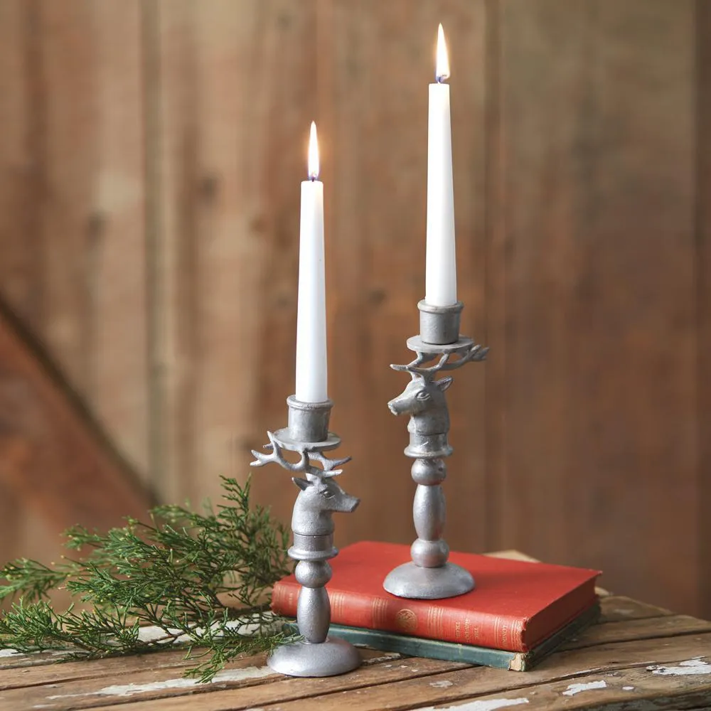 SET OF 2 REINDEER TAPER CANDLE HOLDERS