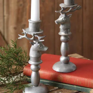 SET OF 2 REINDEER TAPER CANDLE HOLDERS