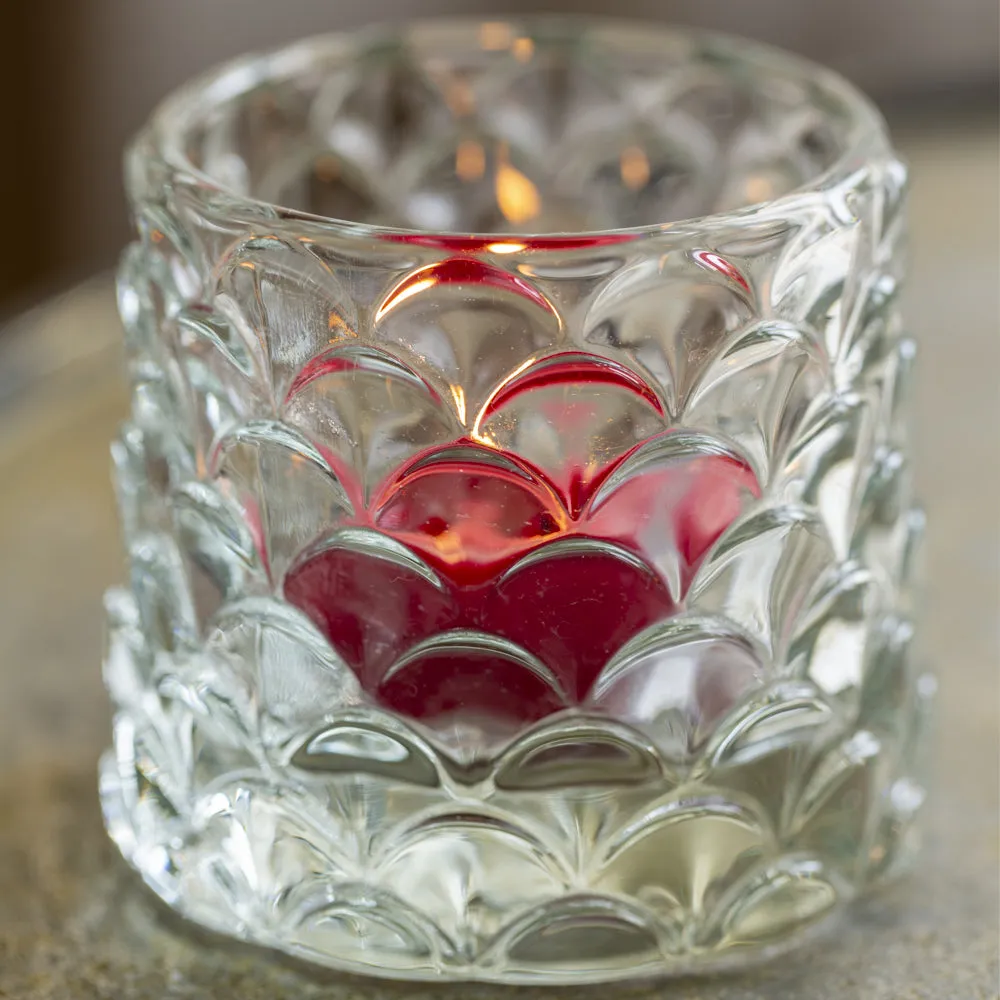 Set of Three Small Decorative Glass Tealight Holders - Clear